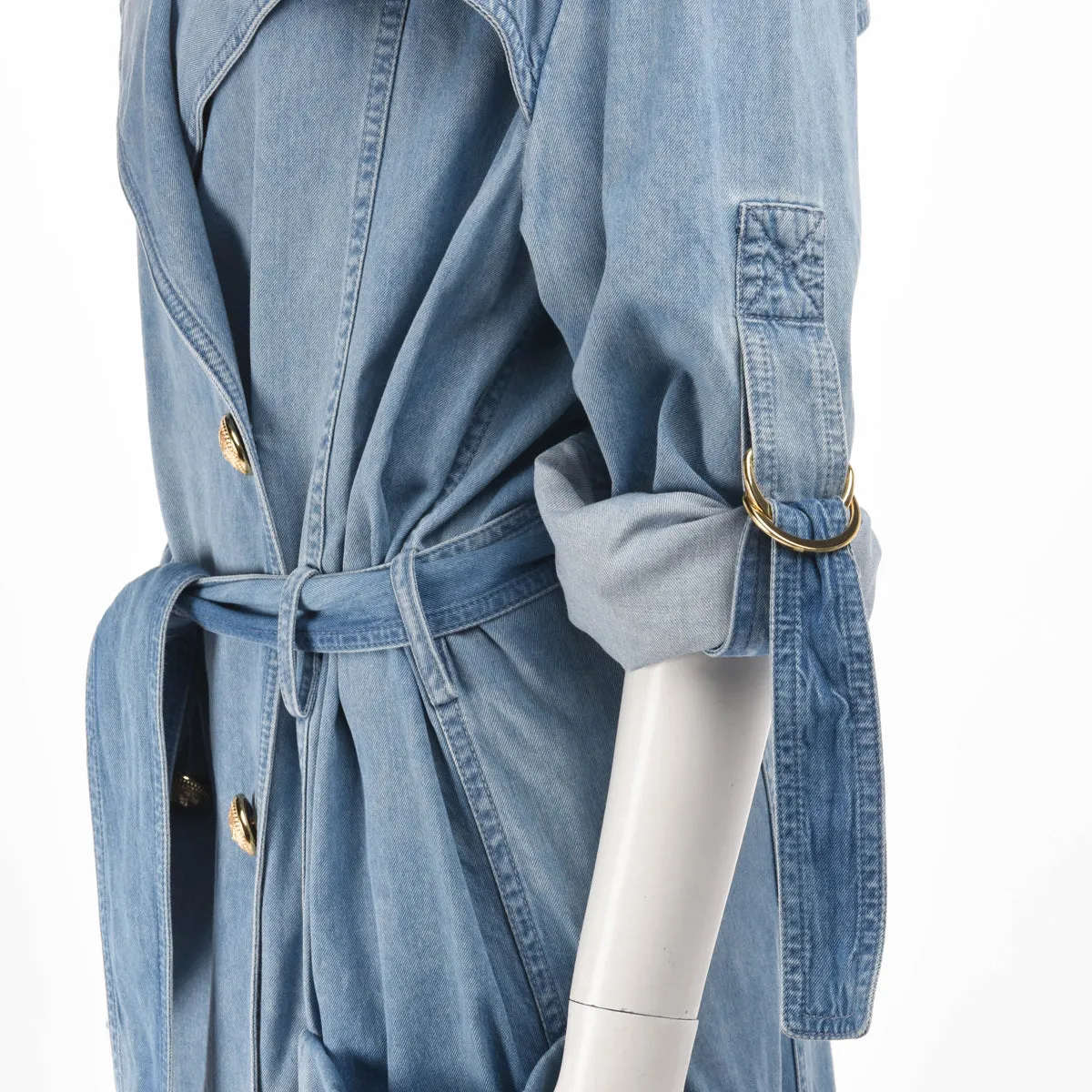 Balmain Blue Denim Trench Coat FR 34