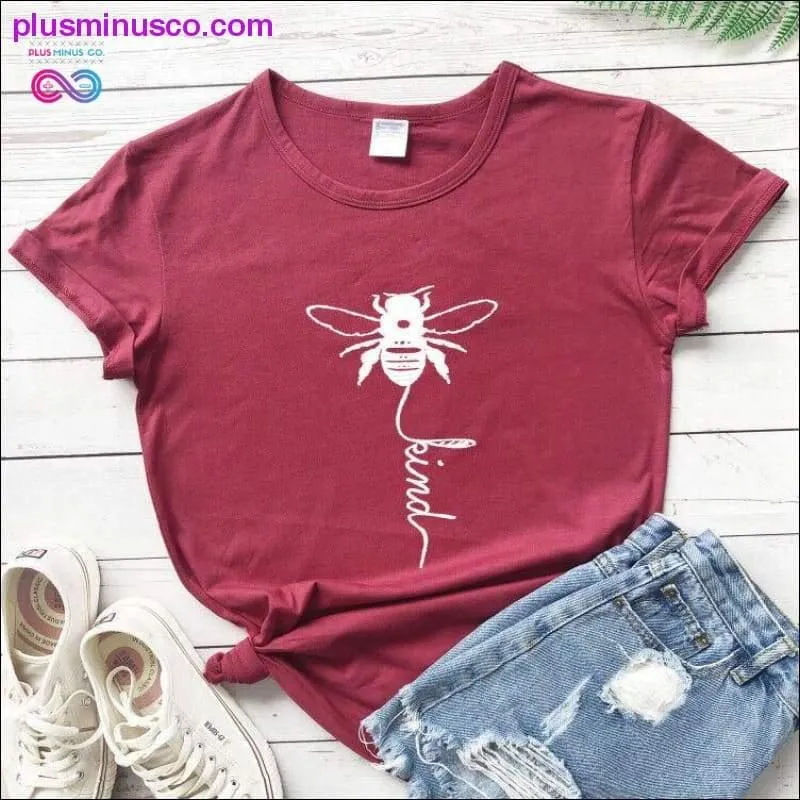 Bee Kind Print Women Short Sleeve O Neck Loose Tshirt