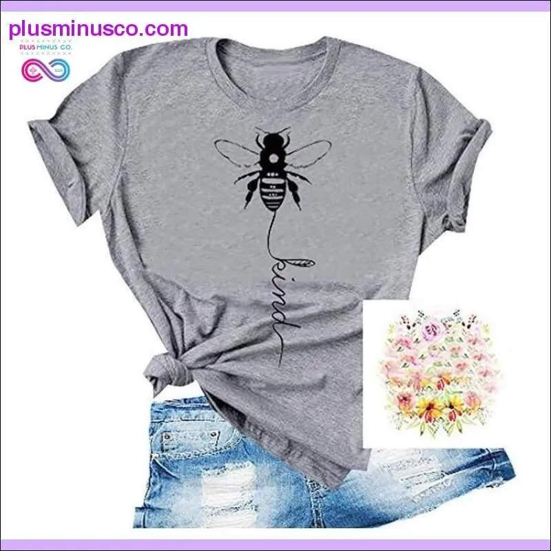 Bee Kind Print Women Short Sleeve O Neck Loose Tshirt