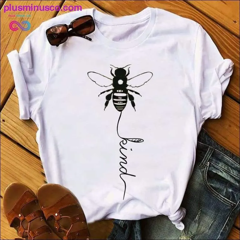 Bee Kind Print Women Short Sleeve O Neck Loose Tshirt