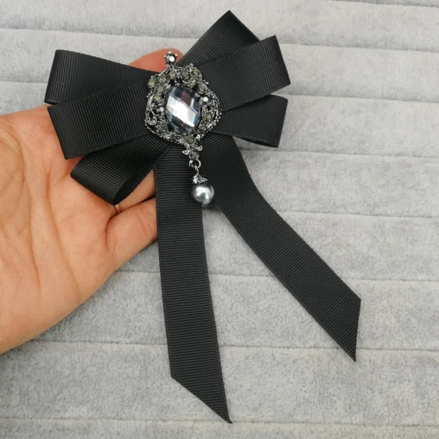 Black Bowtie Ribbon Bow Brooch Collar