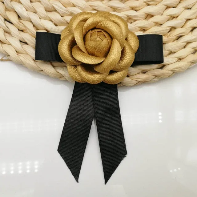 Black Bowtie Ribbon Bow Brooch Collar