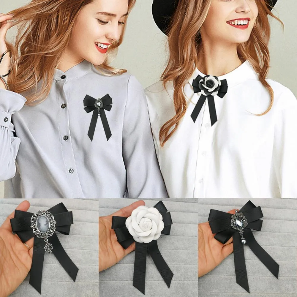 Black Bowtie Ribbon Bow Brooch Collar