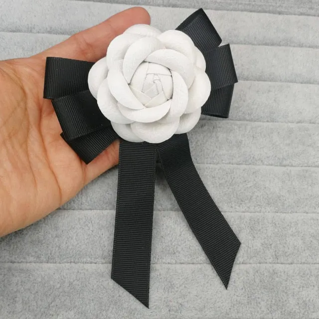 Black Bowtie Ribbon Bow Brooch Collar