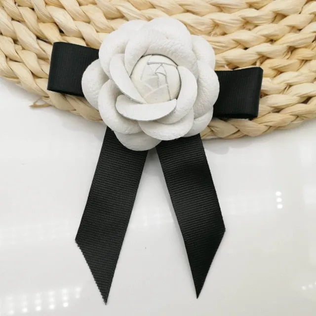 Black Bowtie Ribbon Bow Brooch Collar