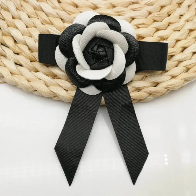 Black Bowtie Ribbon Bow Brooch Collar