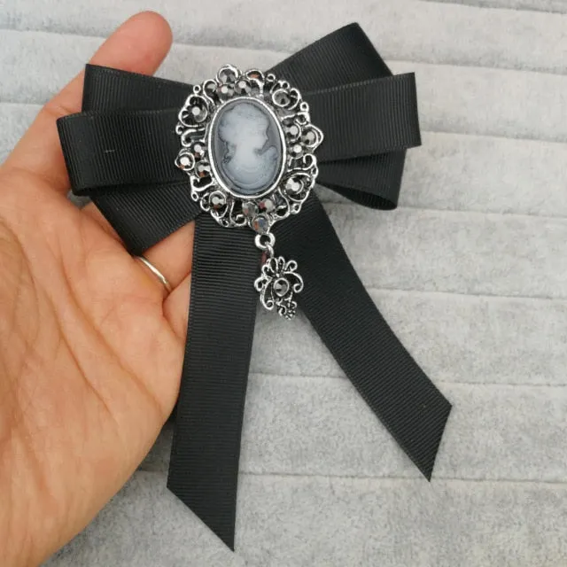 Black Bowtie Ribbon Bow Brooch Collar