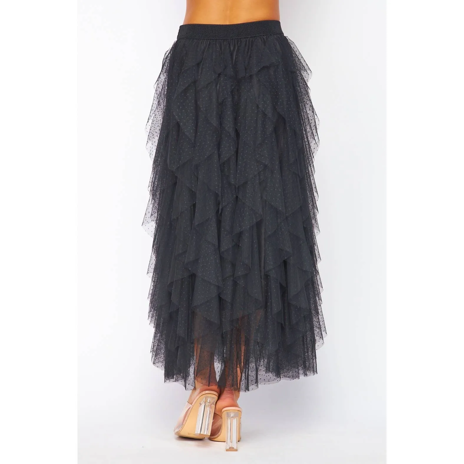 BLACK TULLE RUFFLE SKIRT