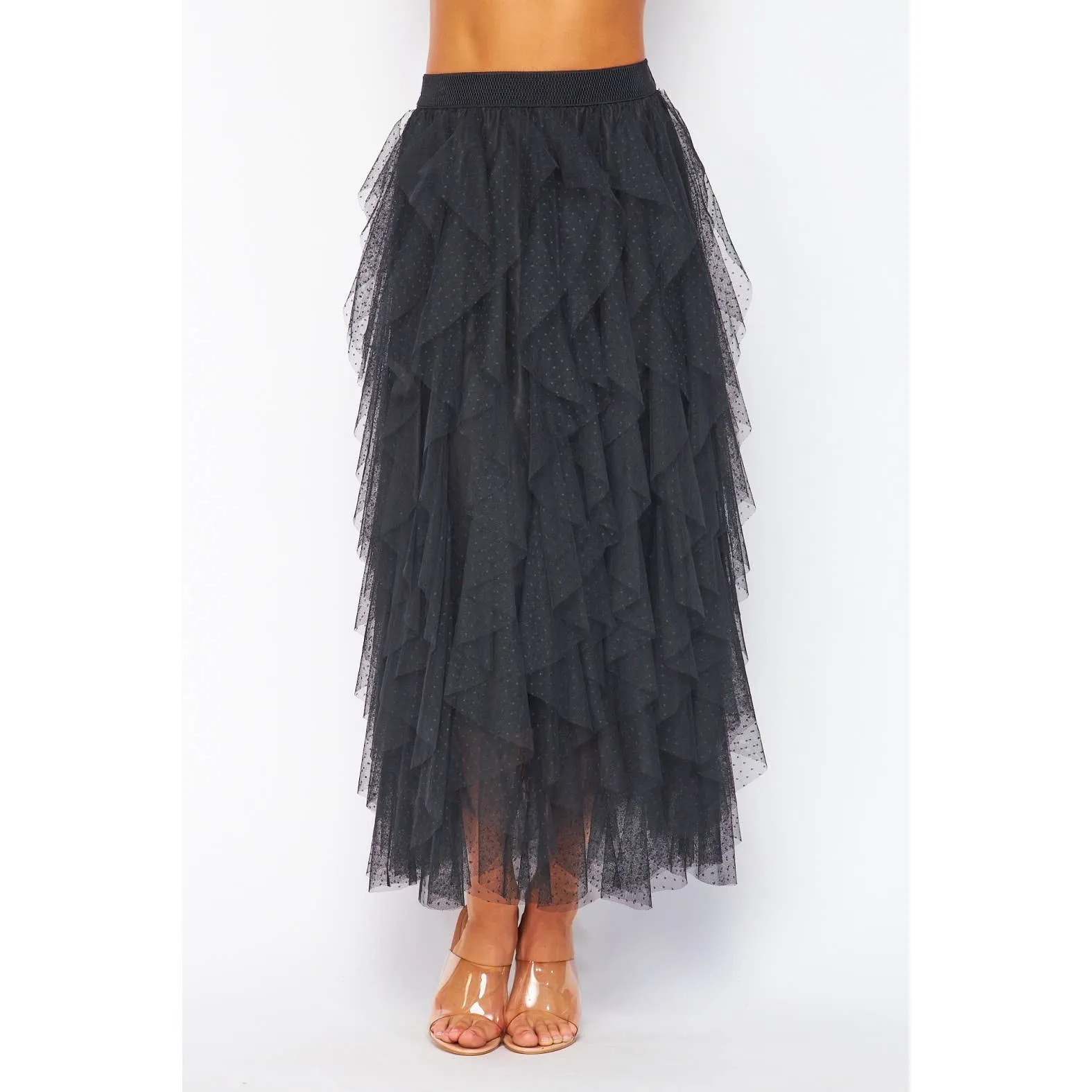 BLACK TULLE RUFFLE SKIRT