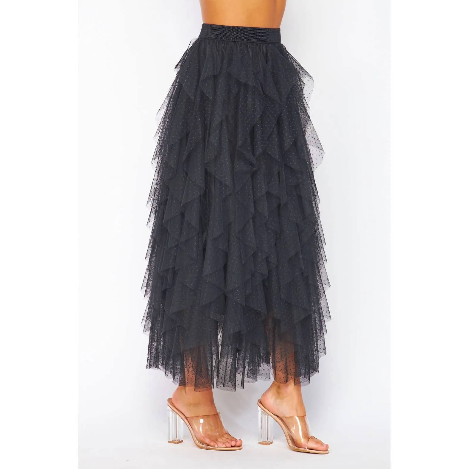 BLACK TULLE RUFFLE SKIRT