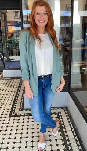 Blake Shirred Sleeve Blazer Sage