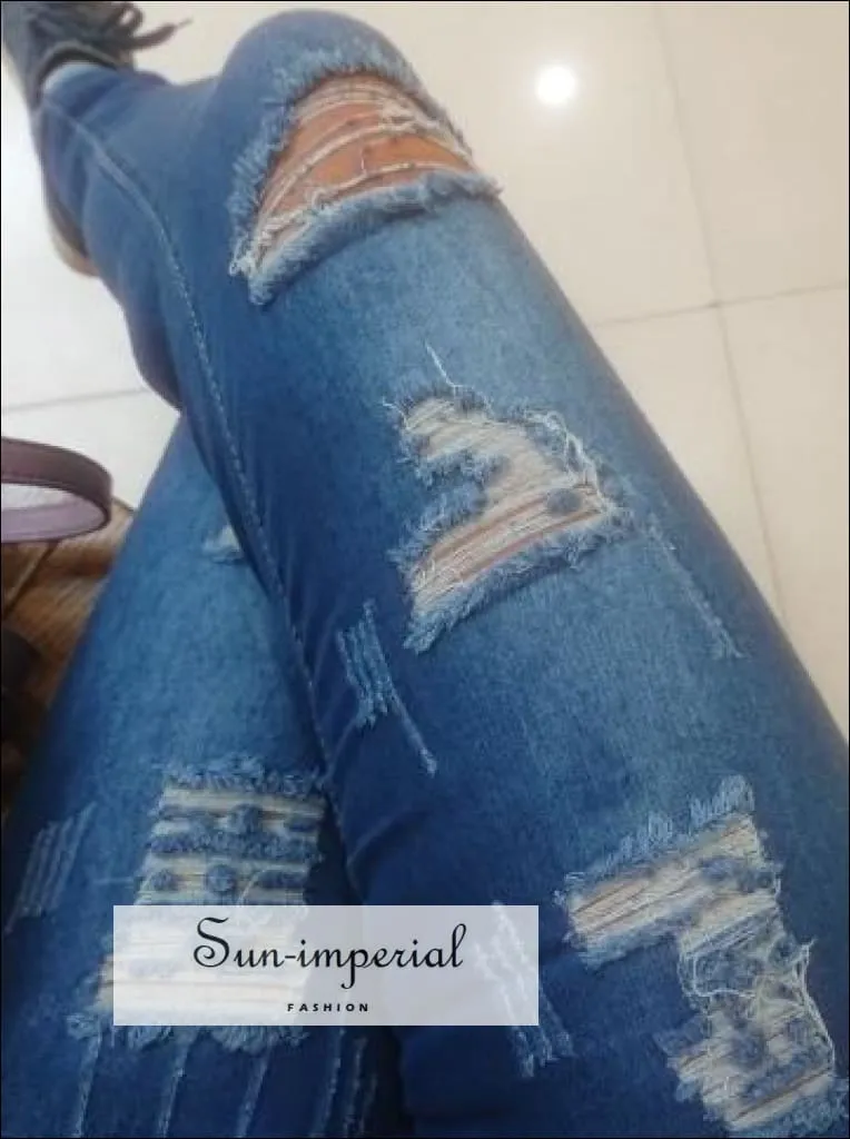 Bleached Ripped Jeans for Women Denim Slim Elasticity Skinny Vintage Jean