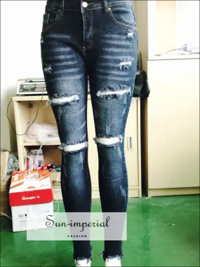 Bleached Ripped Jeans for Women Denim Slim Elasticity Skinny Vintage Jean