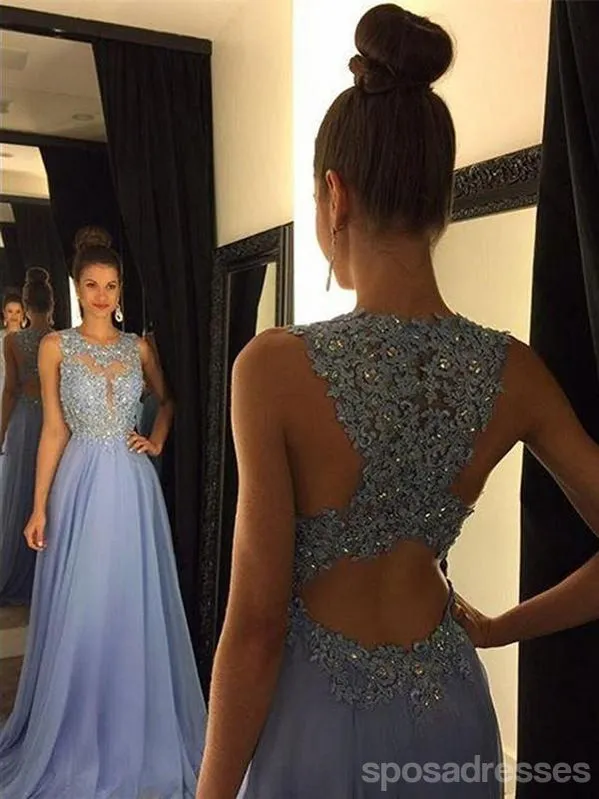 Blue A-line Jewel Sleeveless Long Prom Dresses Online,Dance Dresses,12600