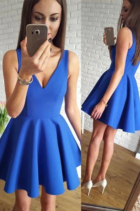 Blue V-Neck Cheap 2018 Homecoming Dresses Under 100, BDY0213