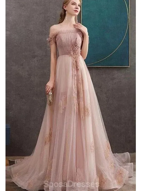 Blush Pink Off Shoulder Long Cheap Evening Prom Dresses, Evening Party Prom Dresses, 12339