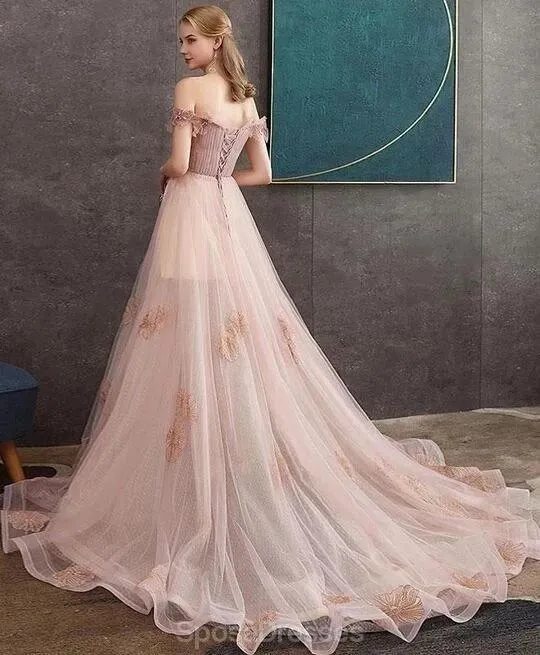 Blush Pink Off Shoulder Long Cheap Evening Prom Dresses, Evening Party Prom Dresses, 12339