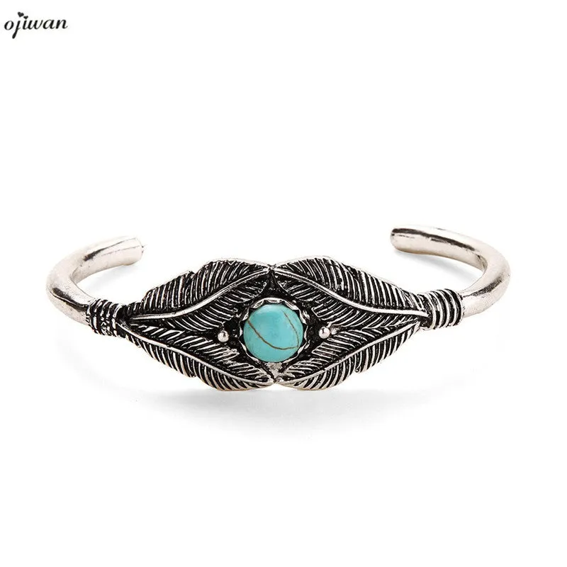 Boho Bracelet Femme Open Leaf Cuff Bangle Tribal Bracelet Ethnic Indian Bracelet Native American Jewelry Navajo dropshipping