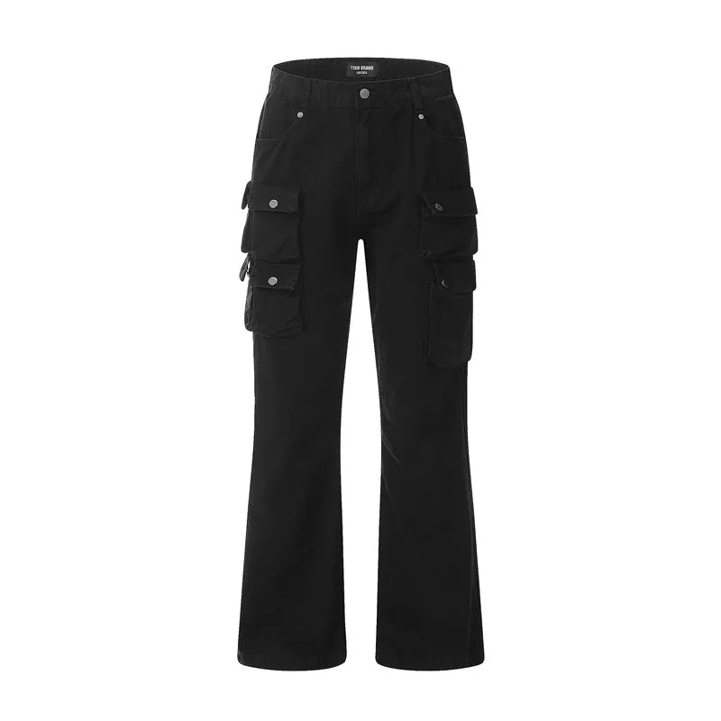 Bonsir 90s fashion 2024 Spring and Autumn Carbon Grinding Washed Three-Dimensional Multi-Pocket Overalls Distressed Skinny Casual All-Matching Trousers Fashion