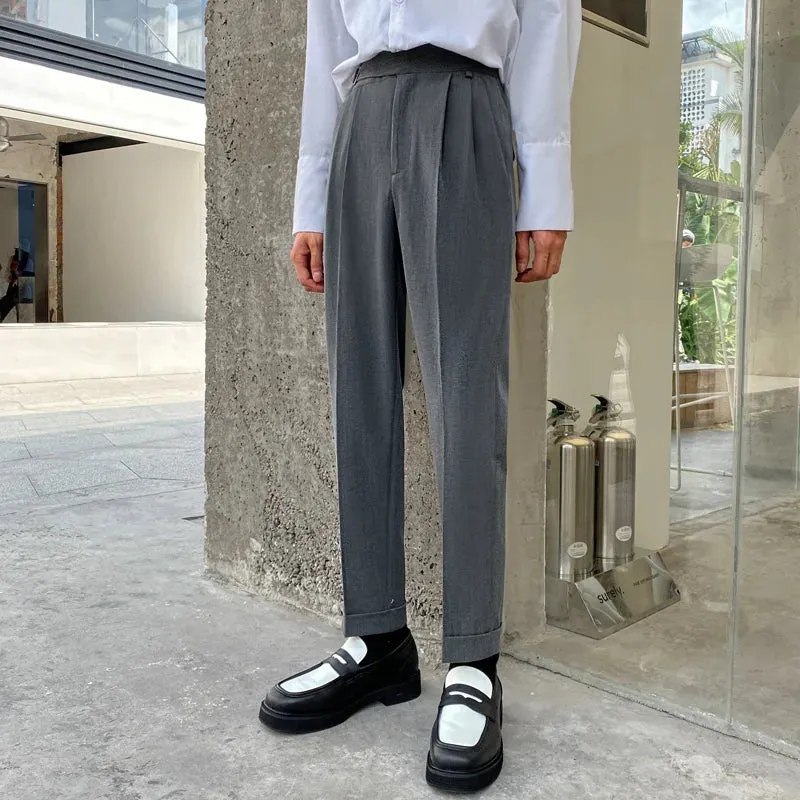 BONSIR  -  Korean Belt Suit Pants Men Fashion Solid Color Casual Dress Pants Men Loose Straight Trousers Mens Office Formal Trousers 28-34