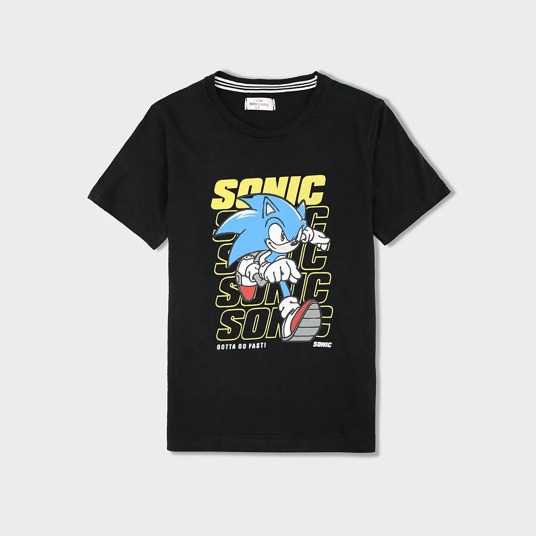 Boys "Sonic" Printed Soft Cotton Black T-Shirt