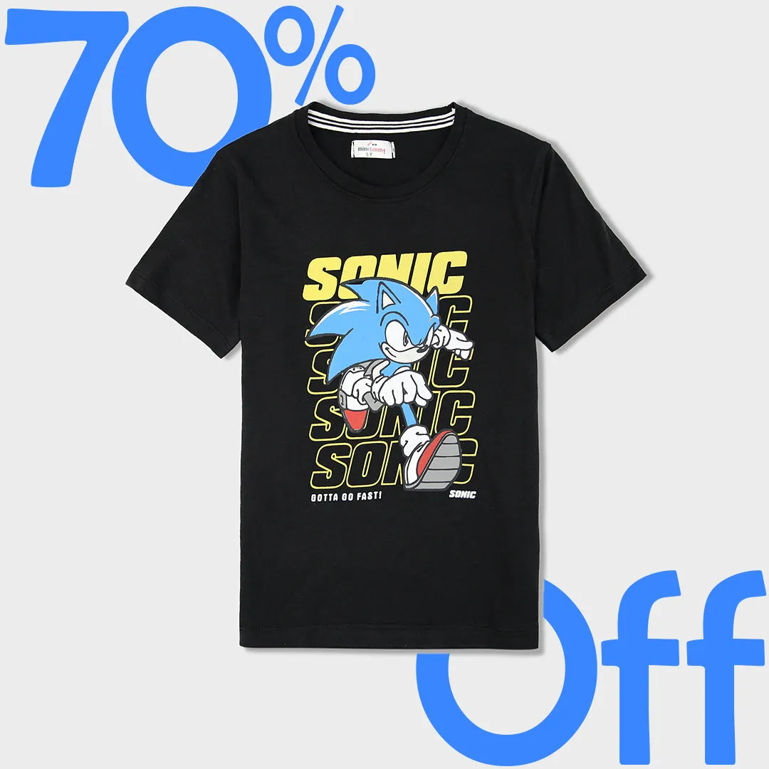 Boys "Sonic" Printed Soft Cotton Black T-Shirt