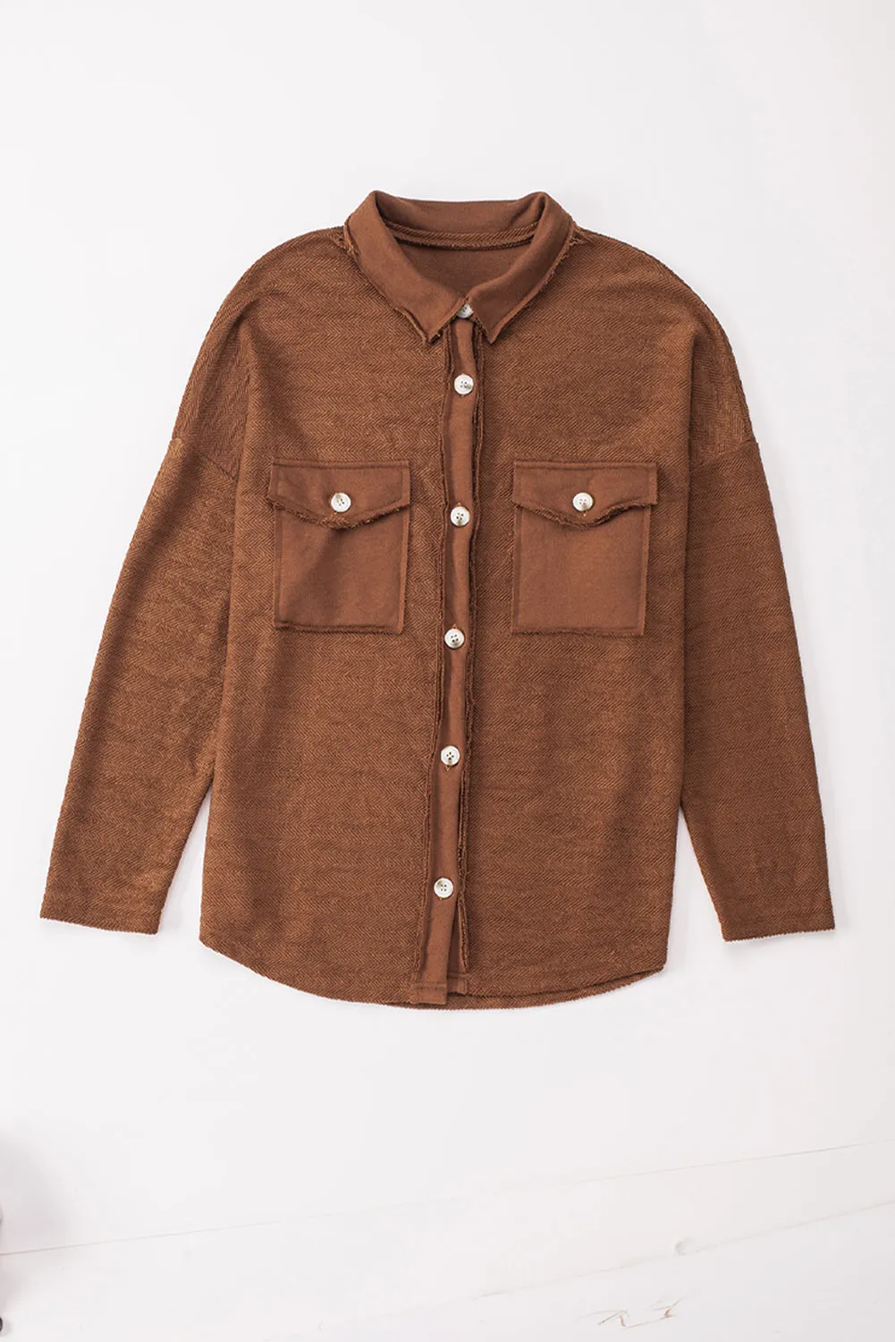 Brown Contrast Flap Pockets Relaxed Shacket