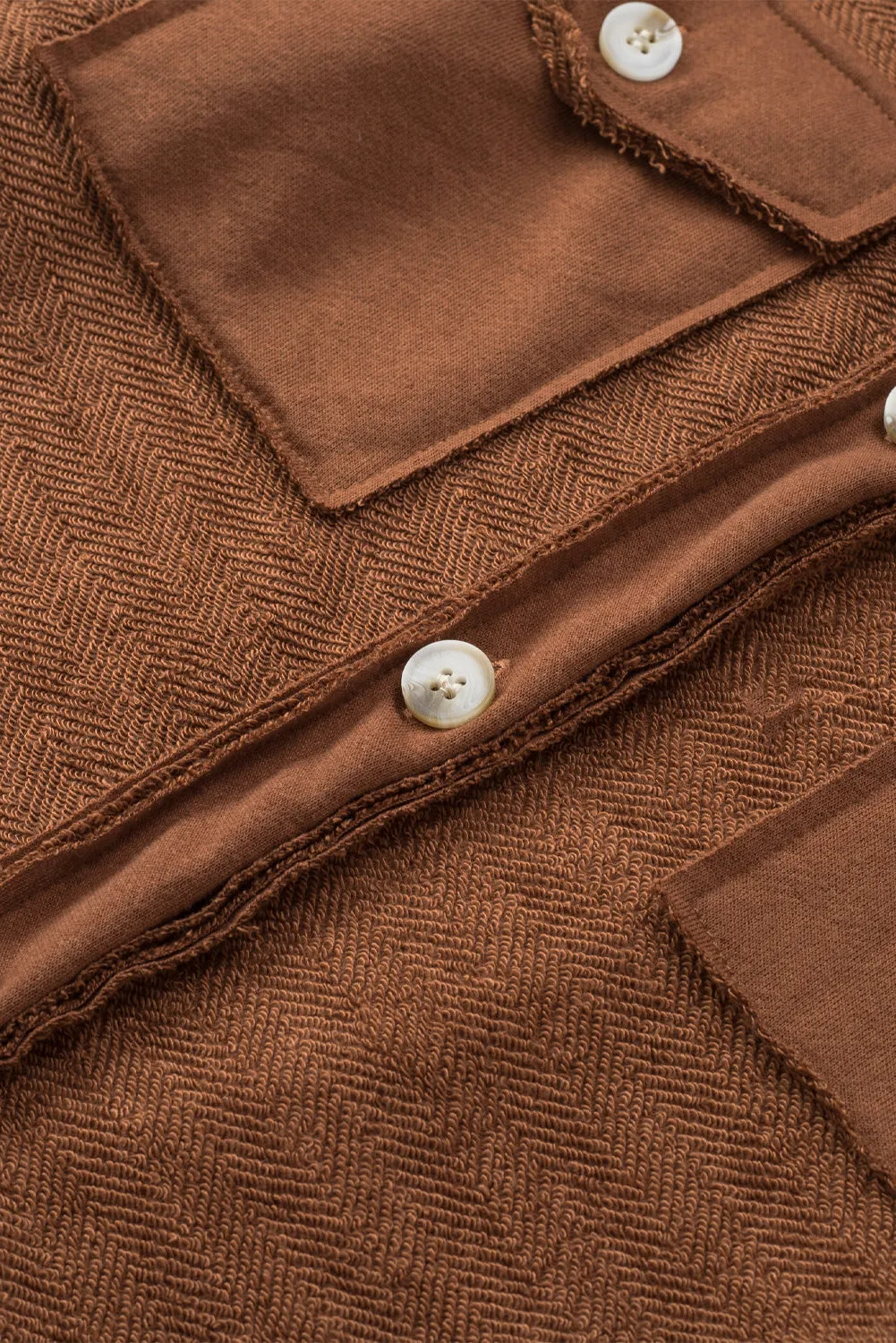 Brown Contrast Flap Pockets Relaxed Shacket