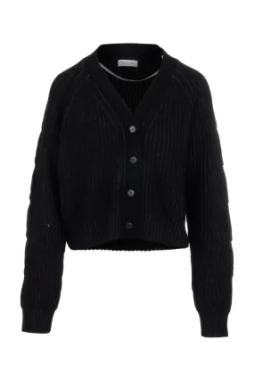 Cashmino Ribbed V-Neck Cardigan