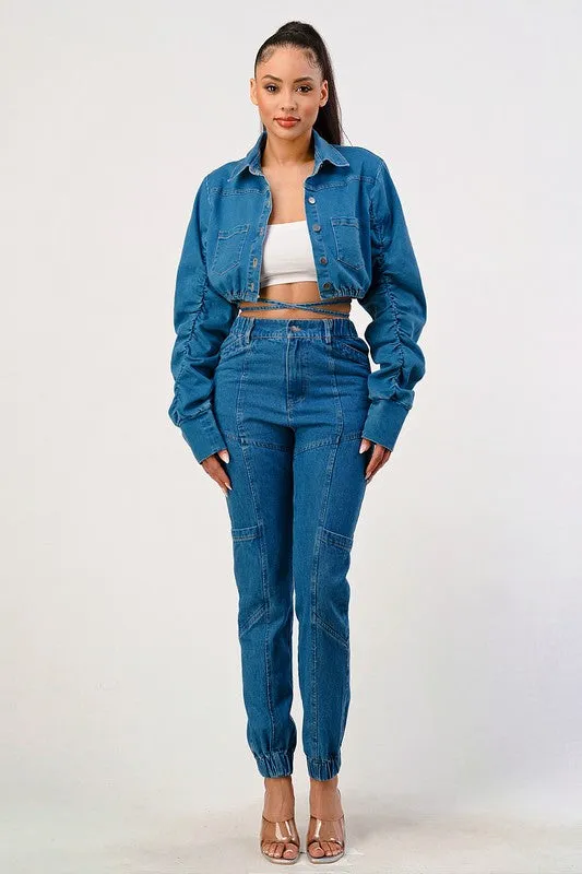 CASUAL CROPPED LONG SLEEVE DENIM JACKET