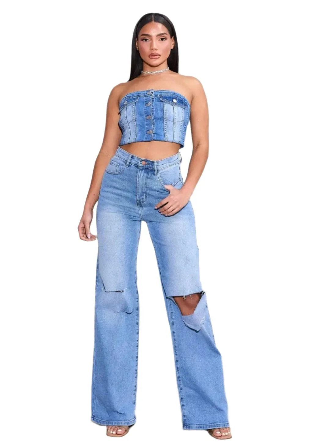 Catching Your Eye Straight Leg Jeans-Blue