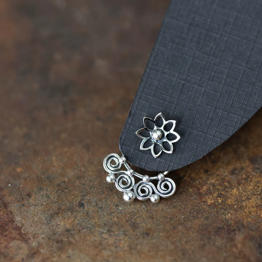 Celtic Style Ear Jackets with Mini Spirals, Sterling Silver