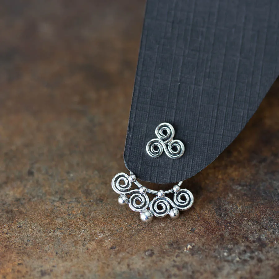 Celtic Style Ear Jackets with Mini Spirals, Sterling Silver