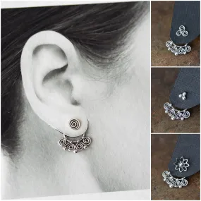 Celtic Style Ear Jackets with Mini Spirals, Sterling Silver