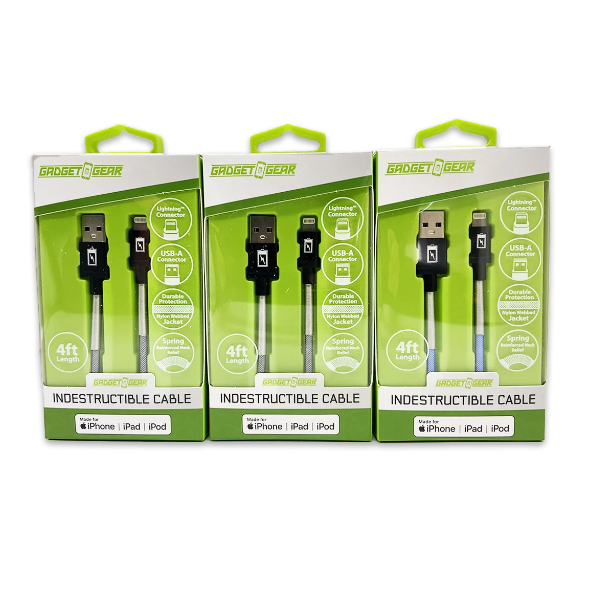 Charging Cable Indestructible USB to Lightning 4FT 2.4 Amp - 3 Pieces Per Pack 24600