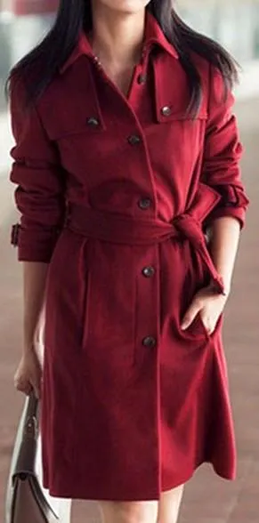 'Ciala' Woolen Trench Coat in Red