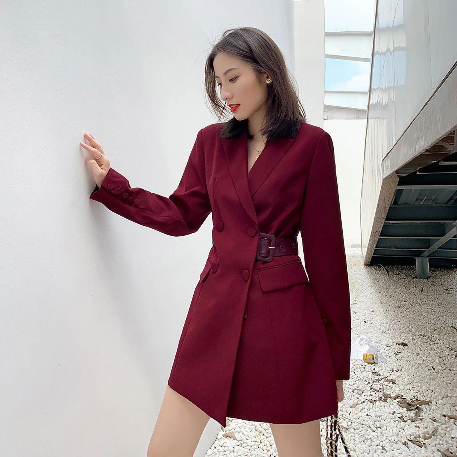 Claret Double Breasted Fit & Flare Blazer Dress