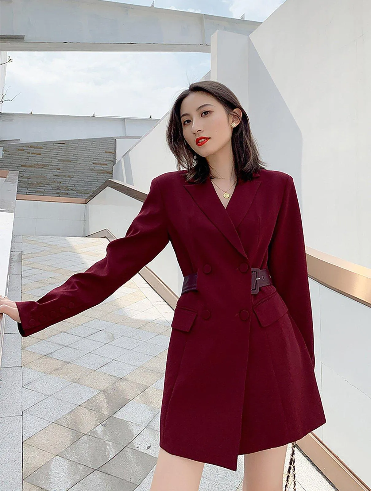 Claret Double Breasted Fit & Flare Blazer Dress