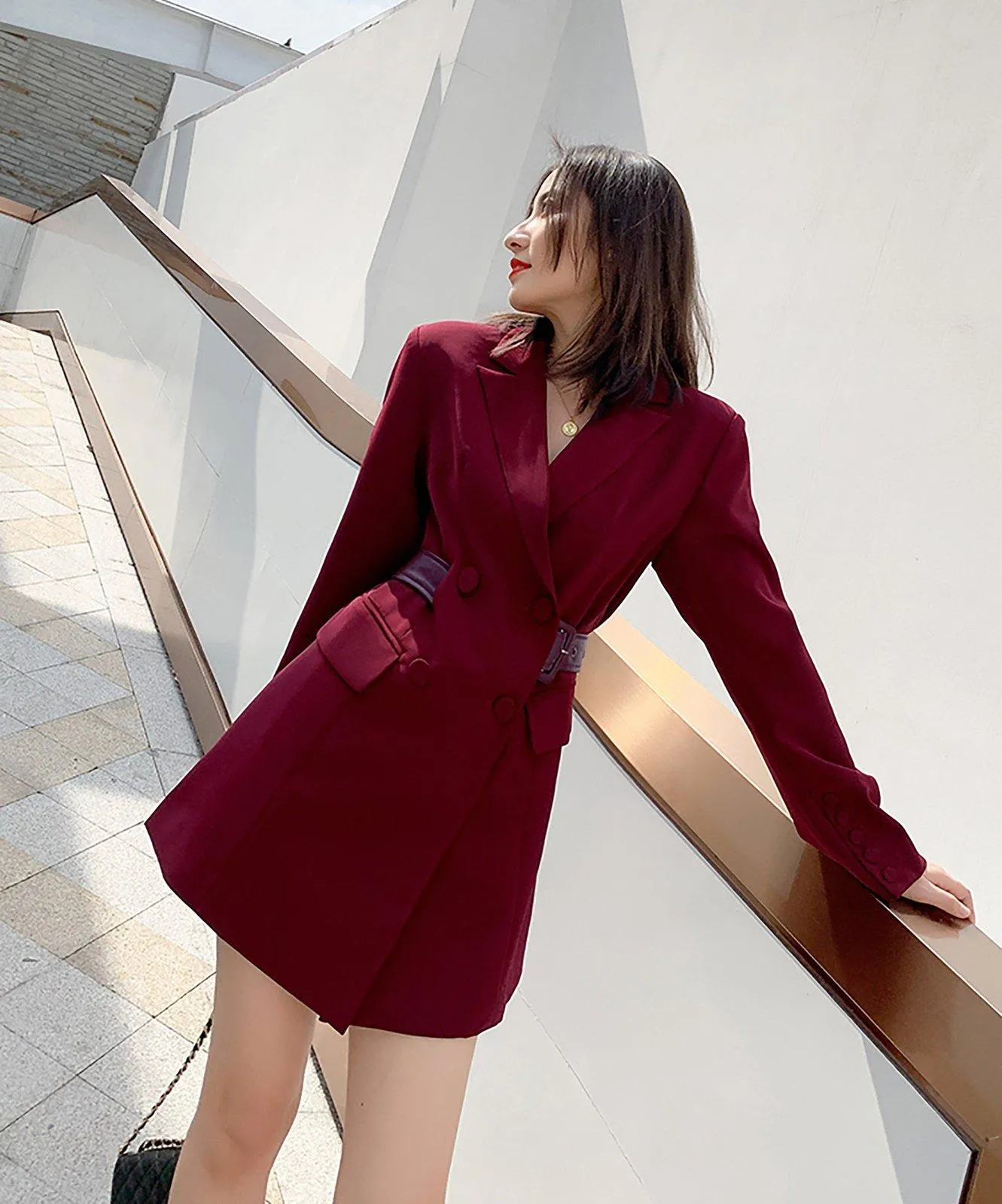 Claret Double Breasted Fit & Flare Blazer Dress