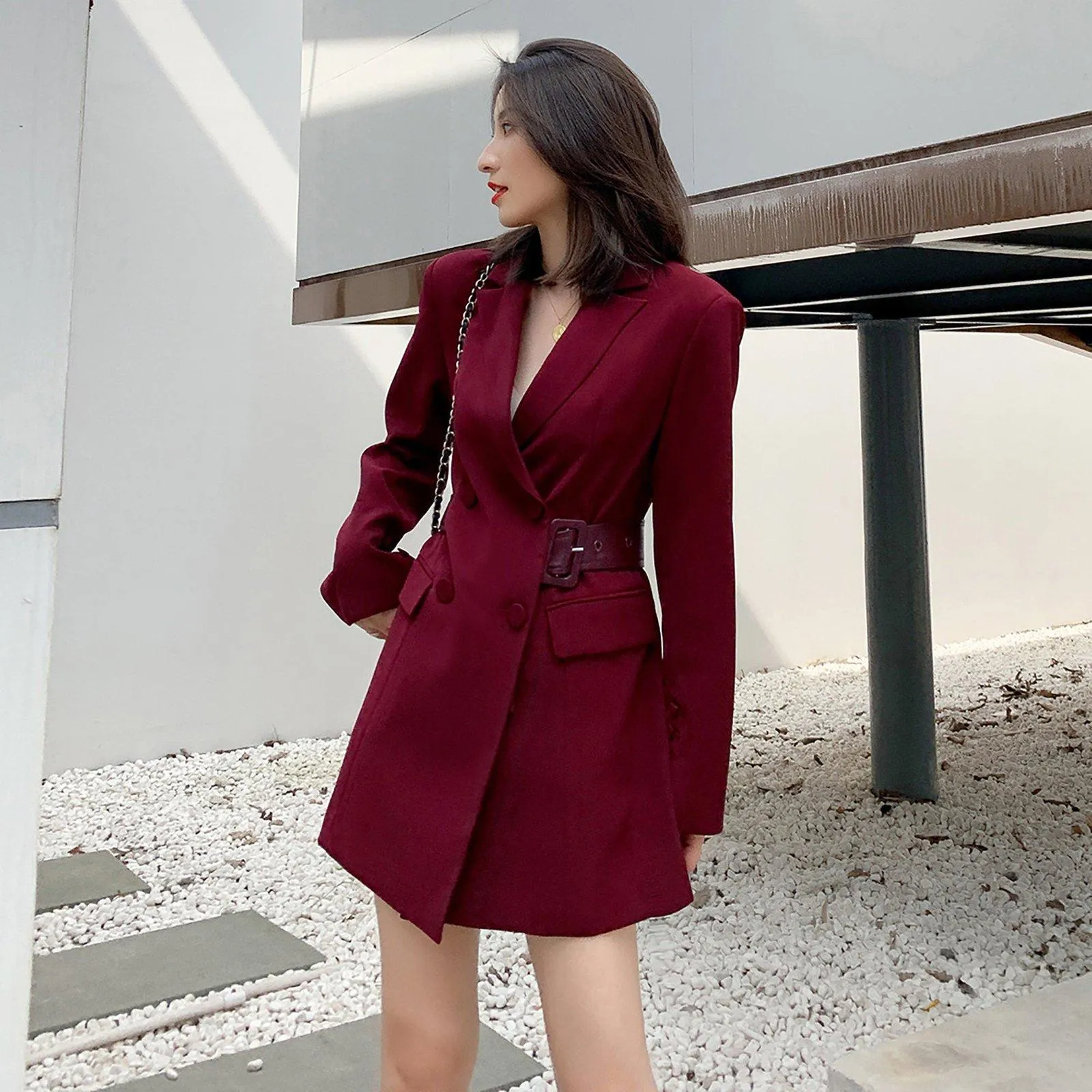 Claret Double Breasted Fit & Flare Blazer Dress