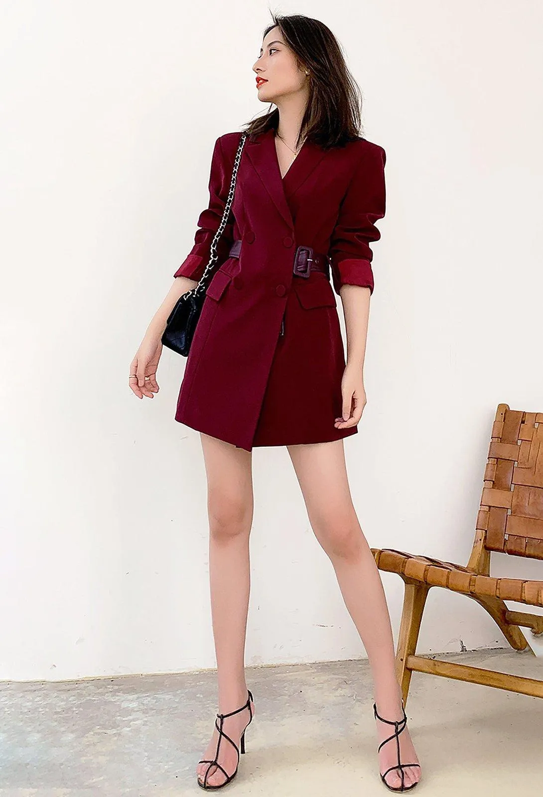 Claret Double Breasted Fit & Flare Blazer Dress