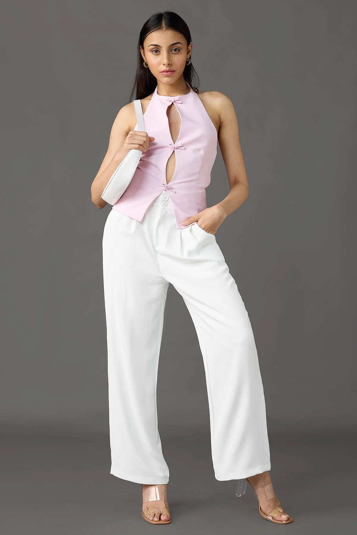 Classic Pleated Wide Leg Korean Pants - White