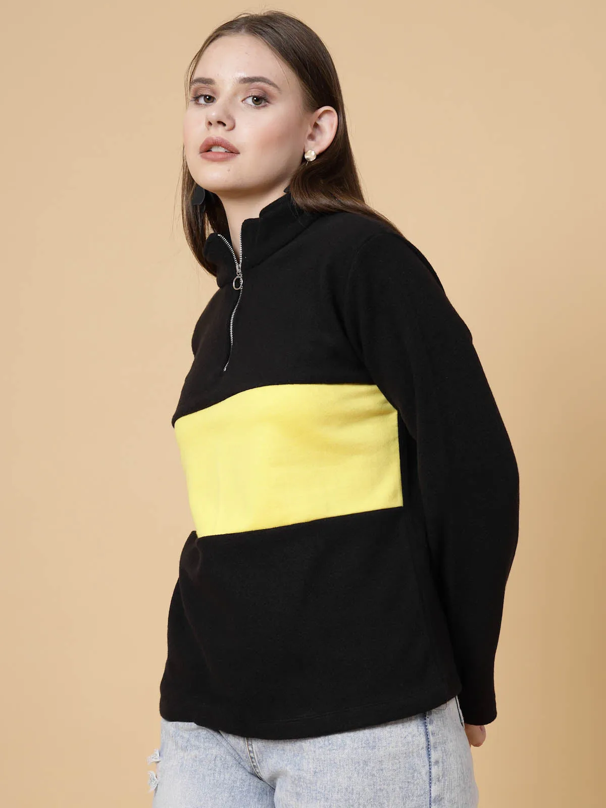 Colorblock High Neck Sweatshirt