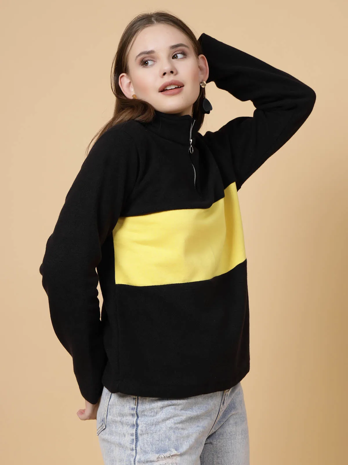 Colorblock High Neck Sweatshirt