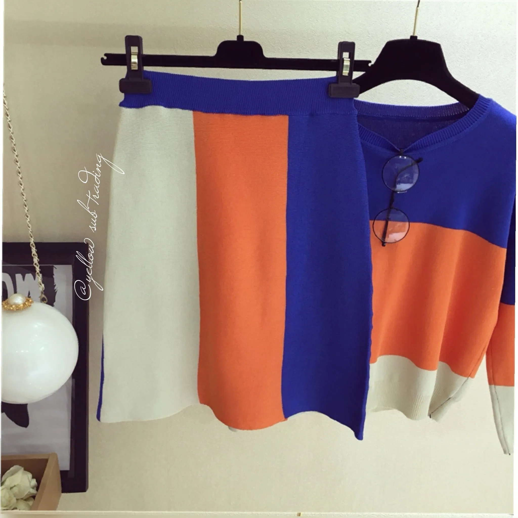 Colour Block Knit Sweater Set