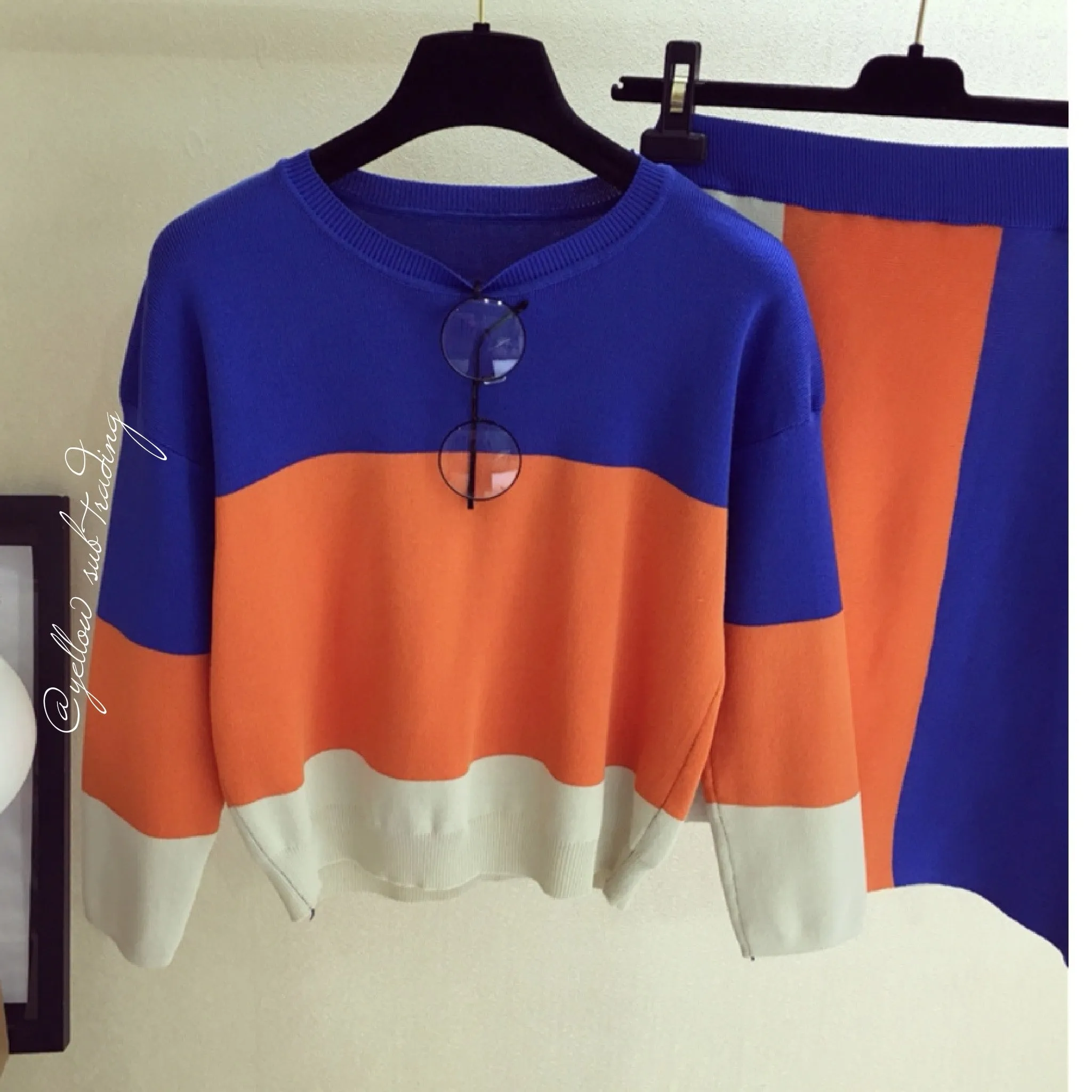 Colour Block Knit Sweater Set