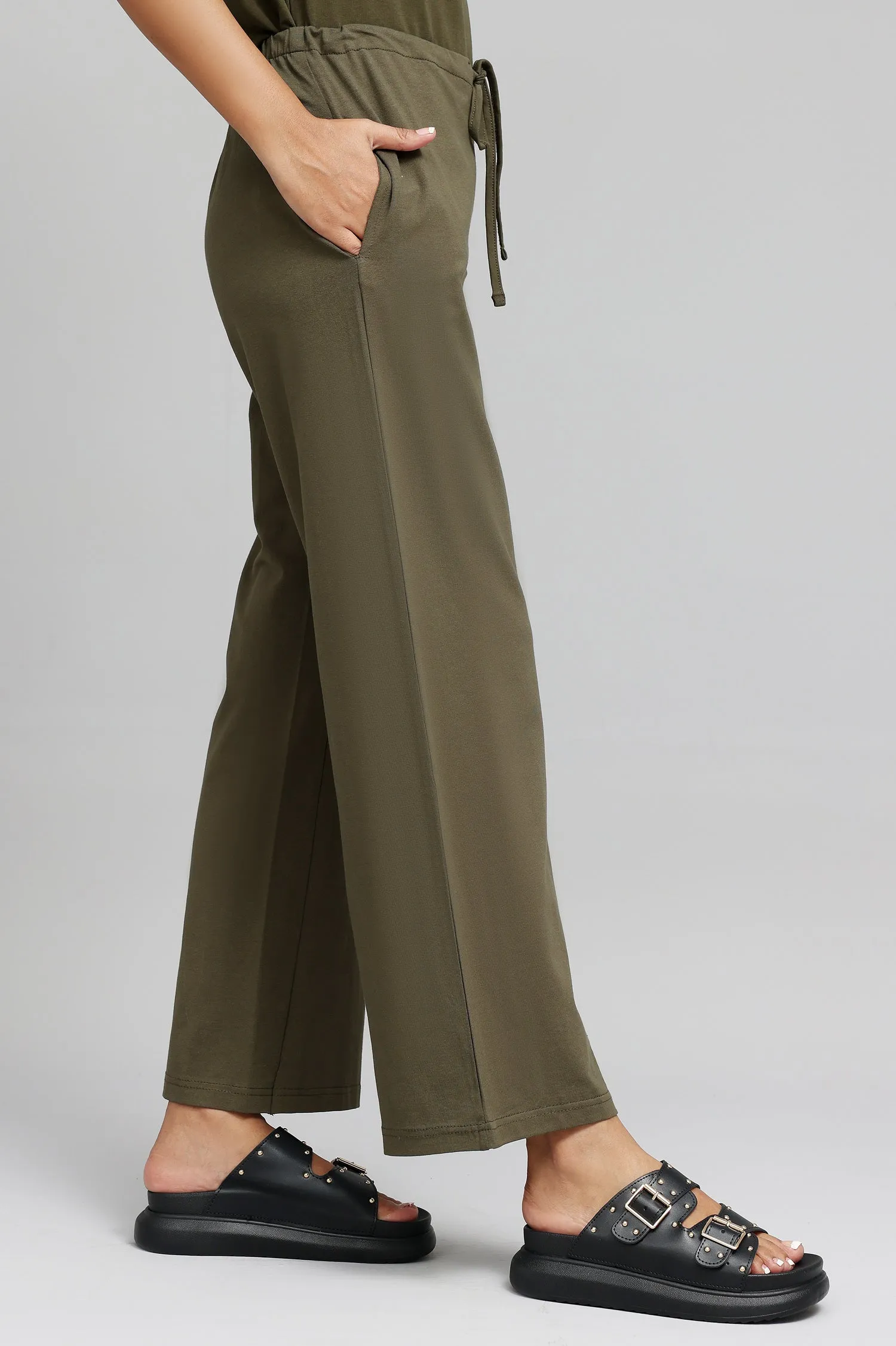 COMFY WIDE-LEG LOUNGE PANTS-OLIVE