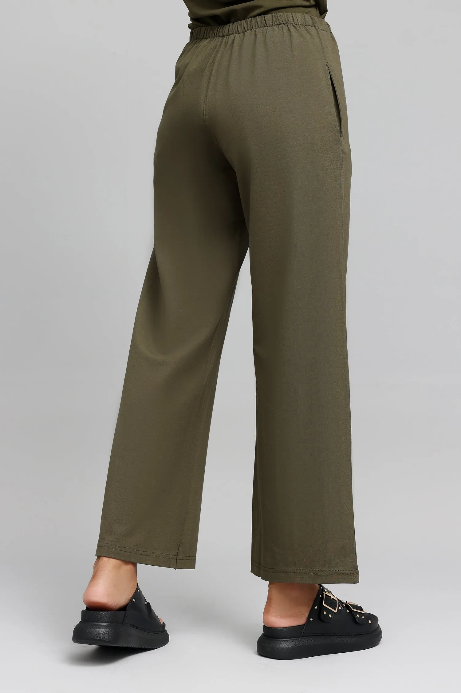 COMFY WIDE-LEG LOUNGE PANTS-OLIVE