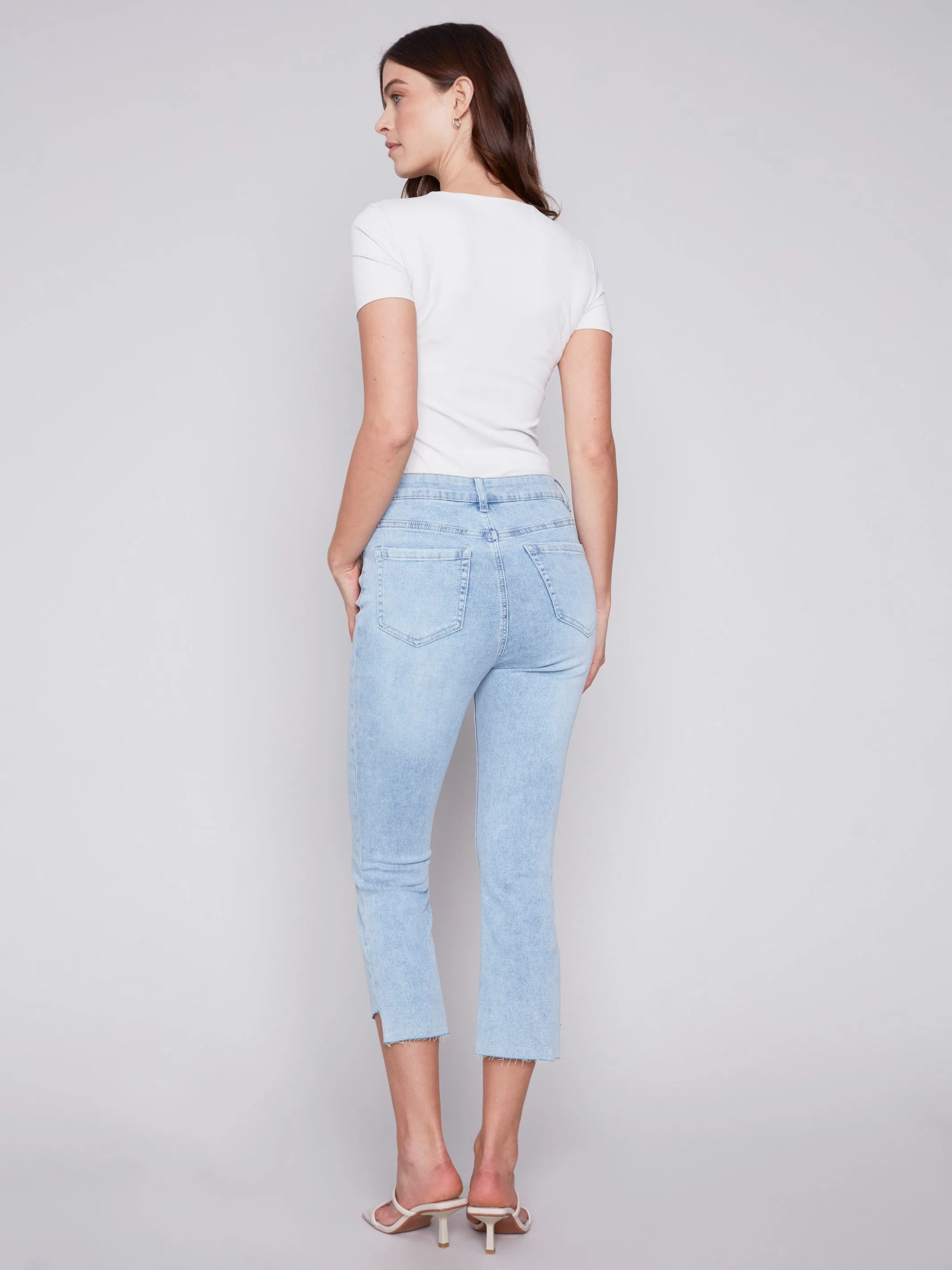 Cropped Bootcut Jeans with Asymmetrical Hem - Bleach Blue