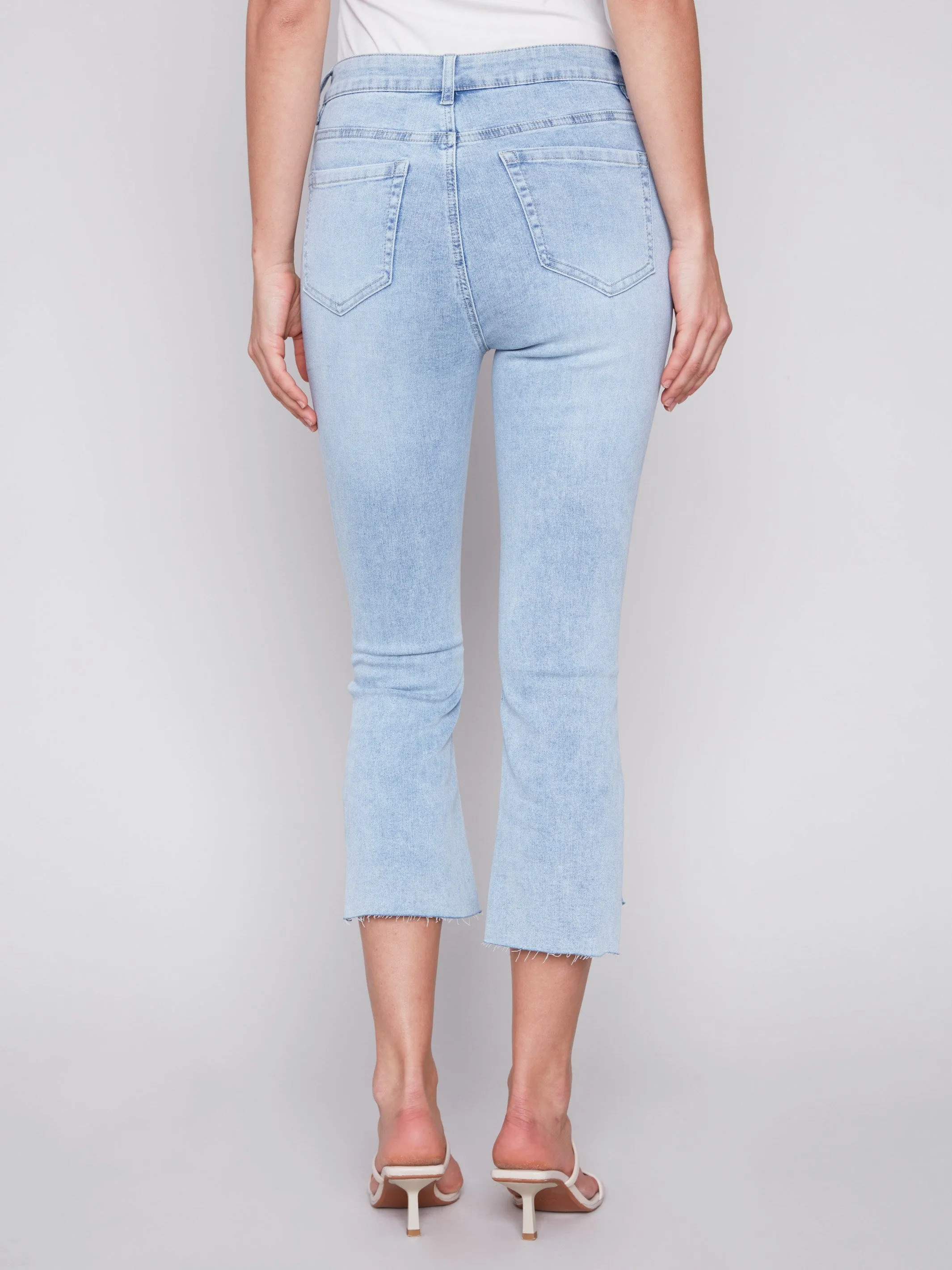 Cropped Bootcut Jeans with Asymmetrical Hem - Bleach Blue